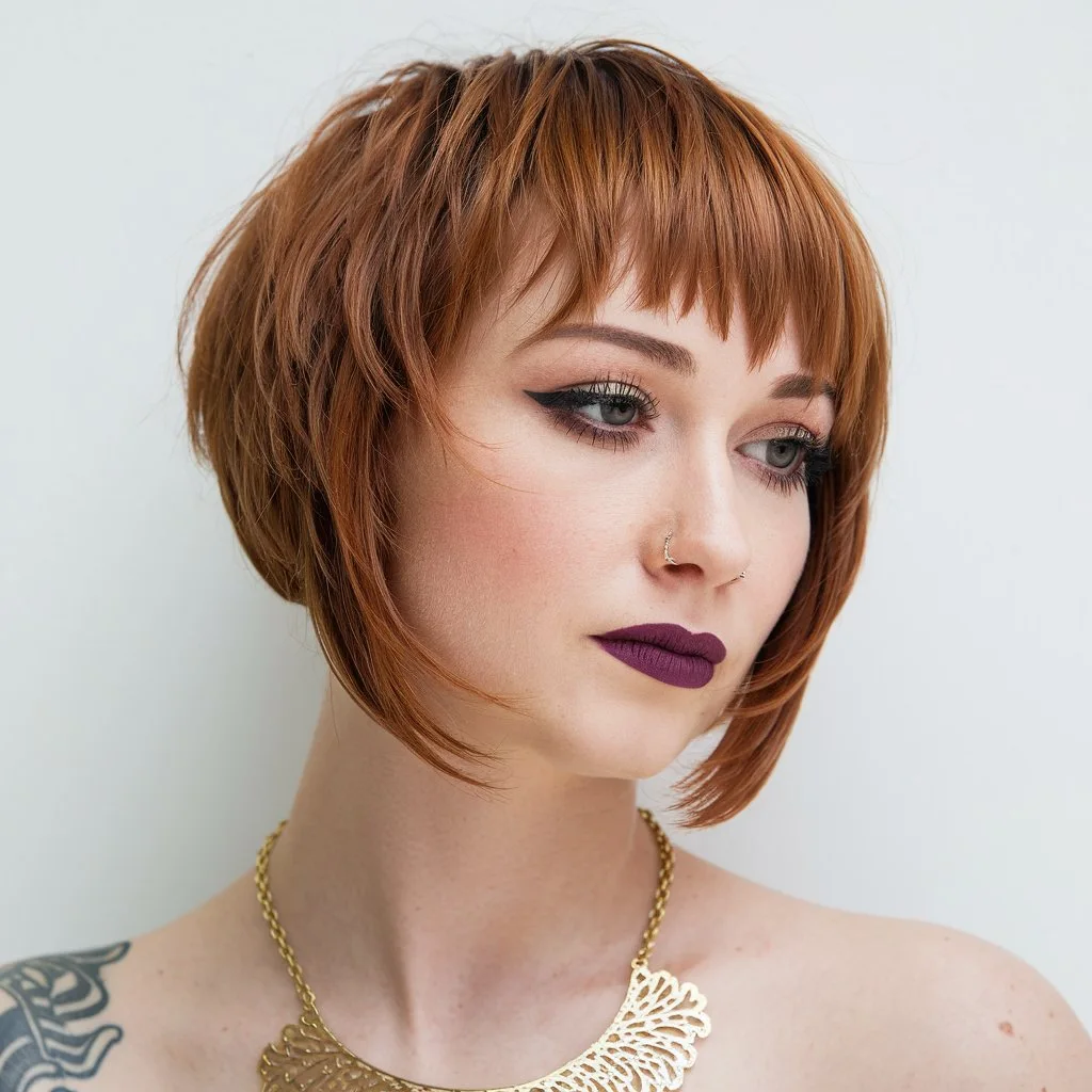 Edgy Bob with Fringe A Bold, Flattering Cut for Chubby Faces