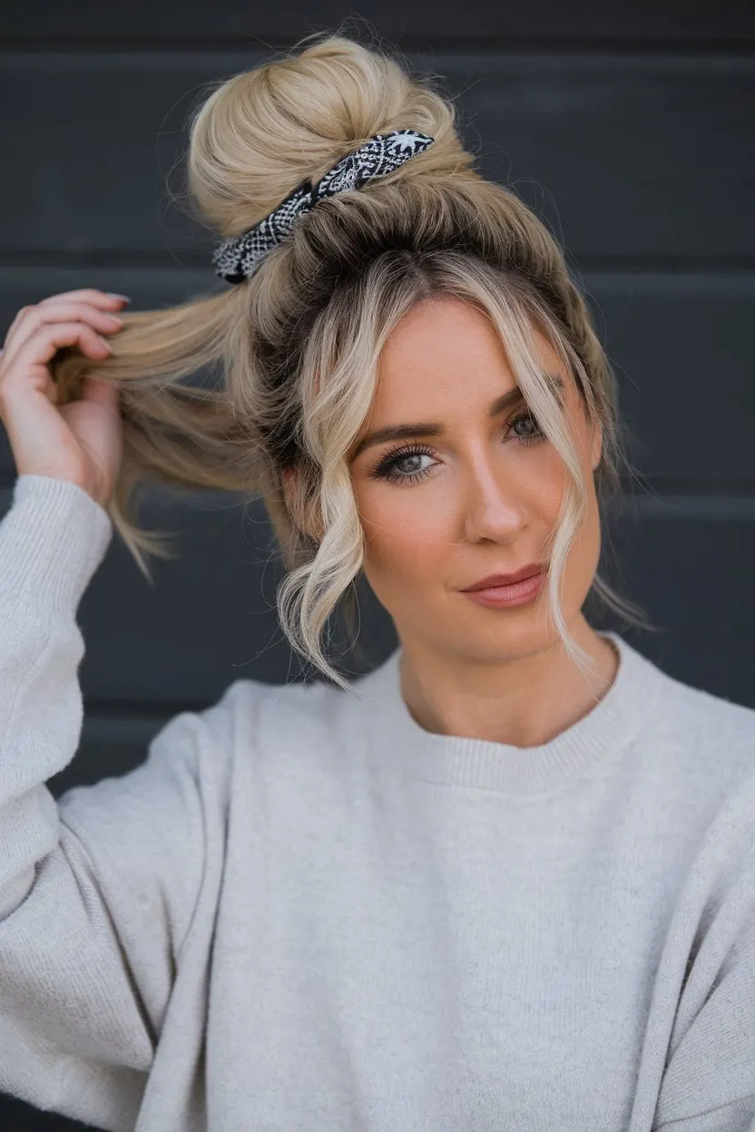 Elevated Topknot & Face-Framing Tendrils Modern Balancing Act