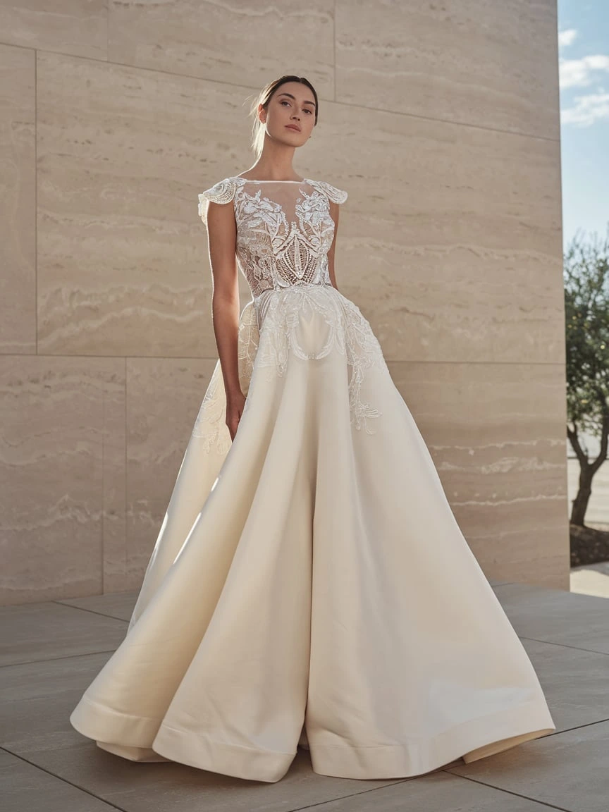 Ethereal Elegance Cream Ballgown With Intricate Bodice Detailing