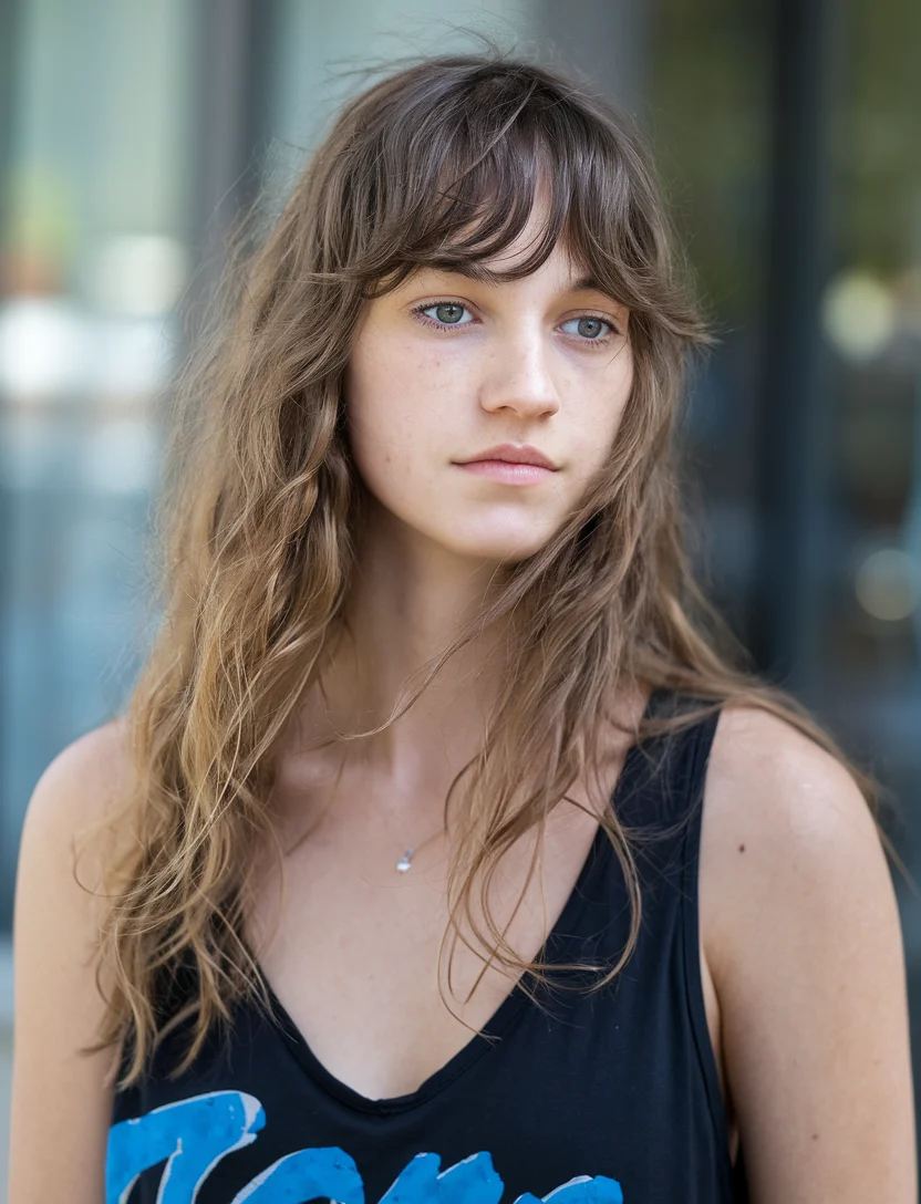 Feathered Curtain Bangs & Beachy Waves: Effortless French-Inspired Balance