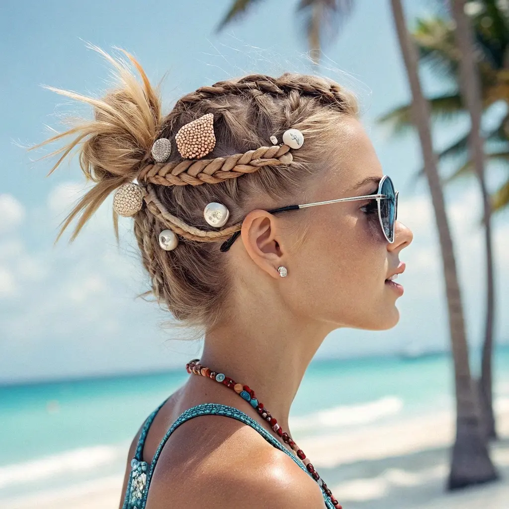 Festival-Inspired Braids & Shell Embellishments Beach Hairstyles