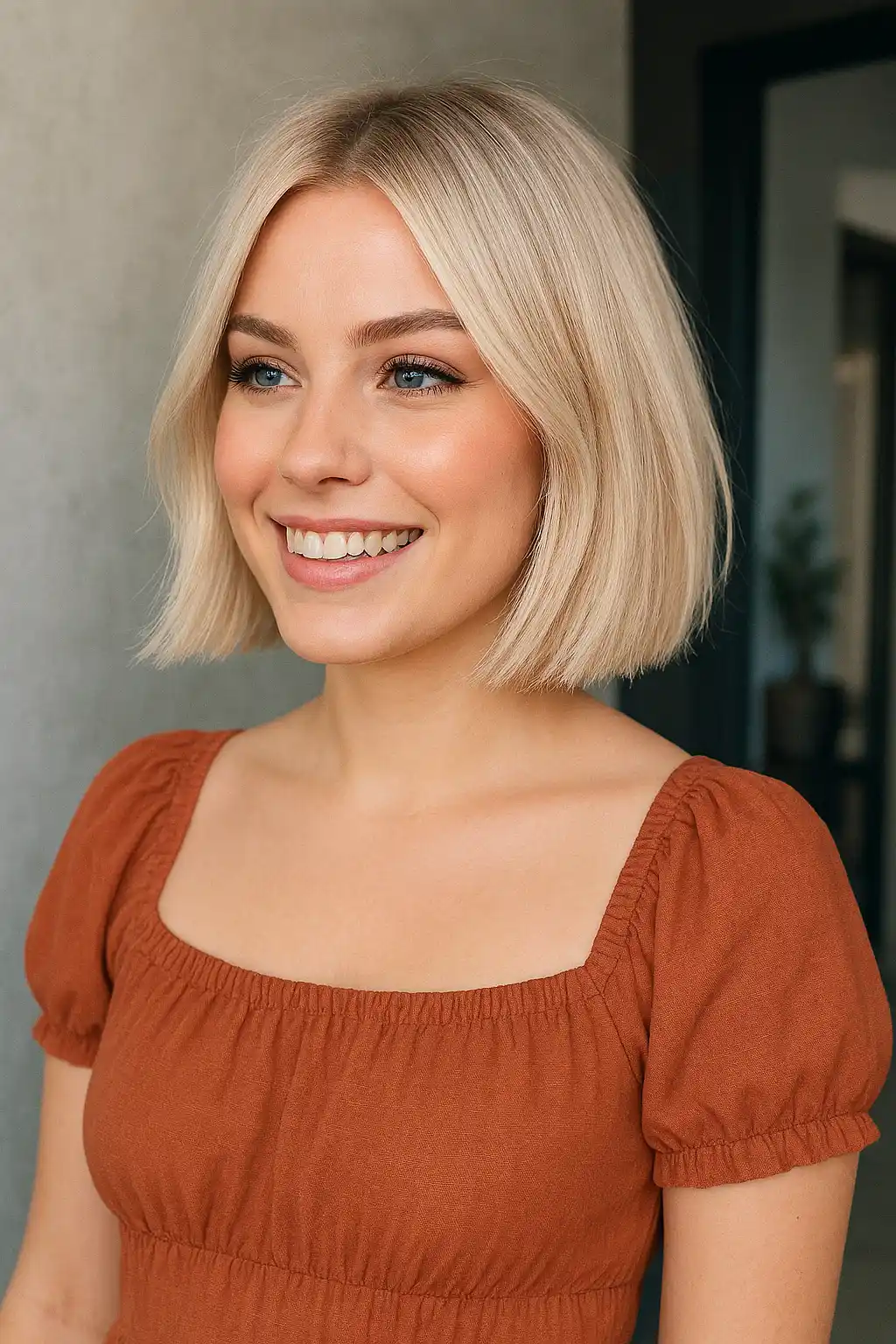 Golden Hour Bob – Soft Platinum Blonde with a Natural Glow