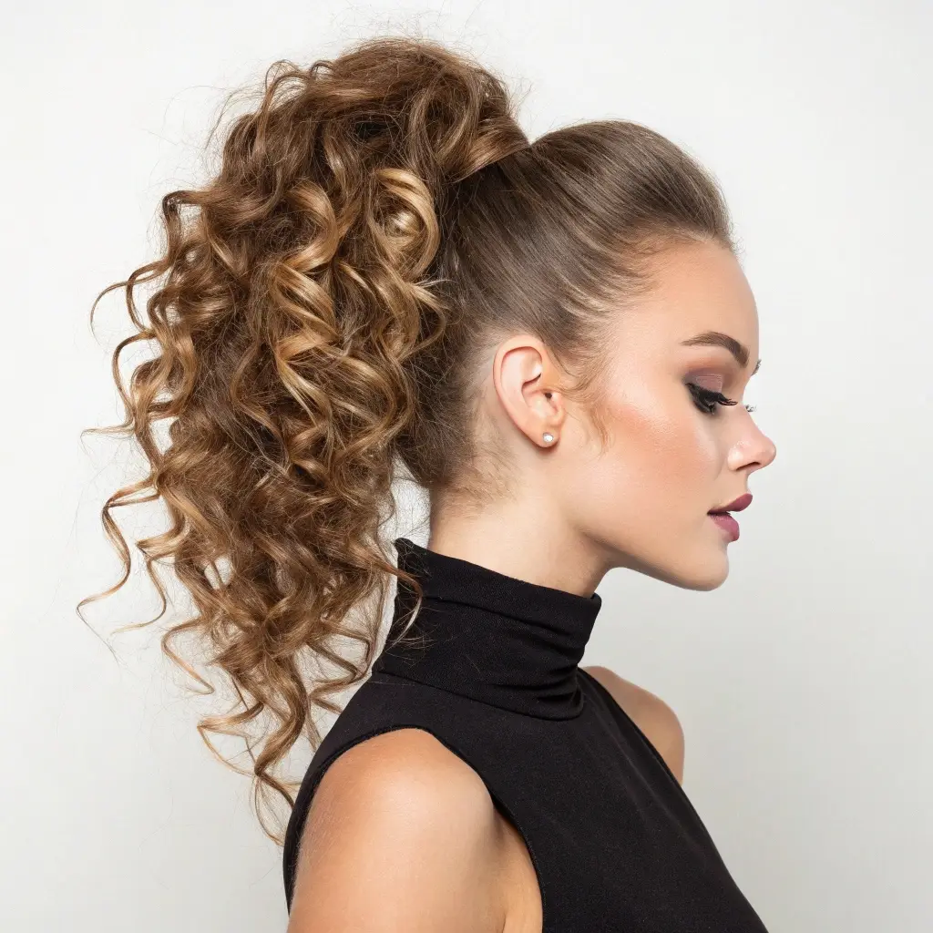 High Ponytail with Voluminous Curls