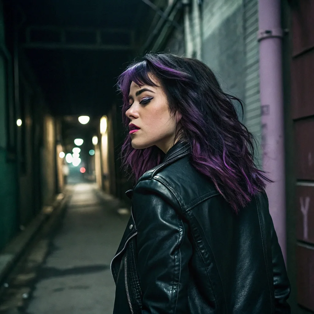 Midnight Purple & Bold Curls E-Girl Hairstyles for an Urban Edge