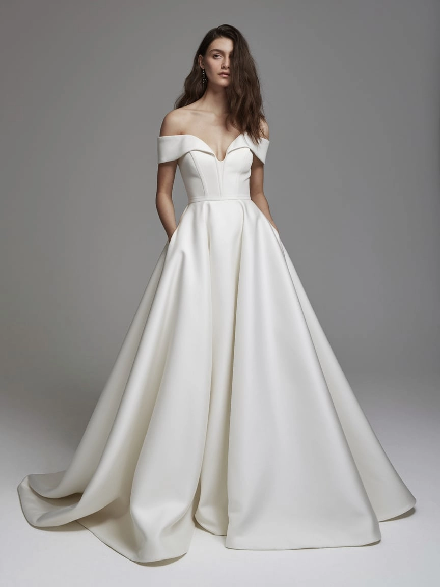 Minimalist Elegance Off-Shoulder Structured Silk Ballgown