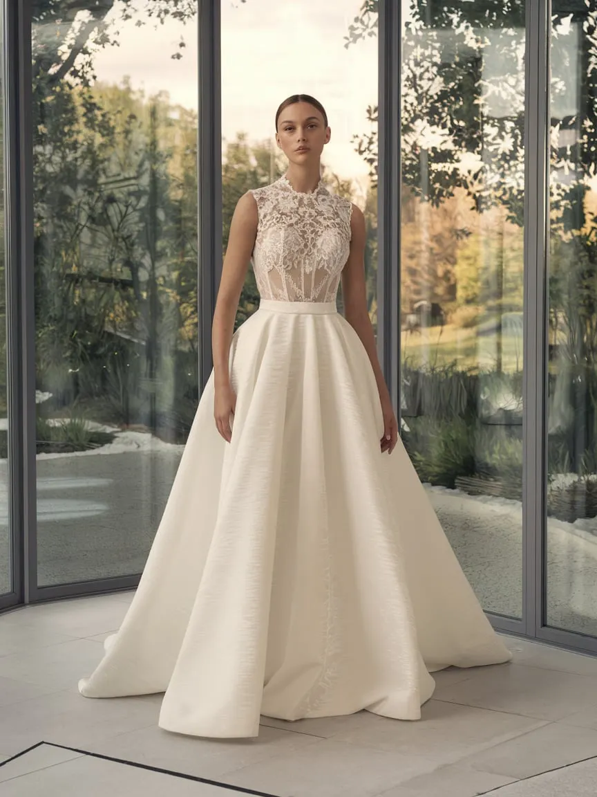 Nature-Inspired Contrast Lace Bodice Ballgown With Structural Skirt