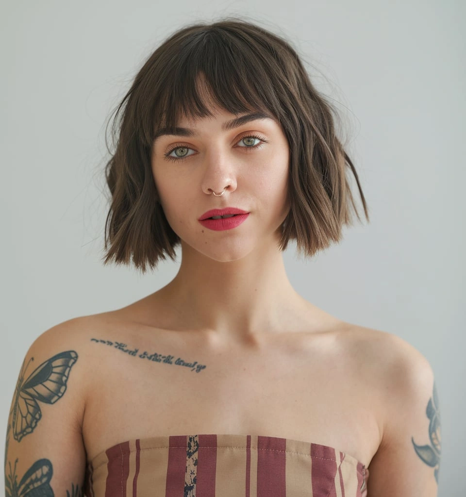 Playful Bob with Micro Bangs A Bold and Fresh Look for Chubby Faces