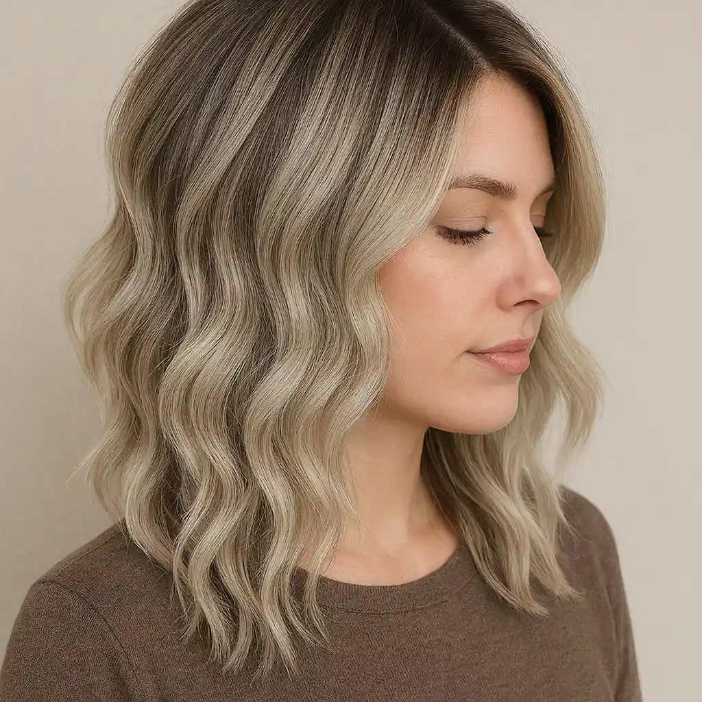 Rooted Smoke Bob – Ash-Toned Platinum Waves with Cozy Depth