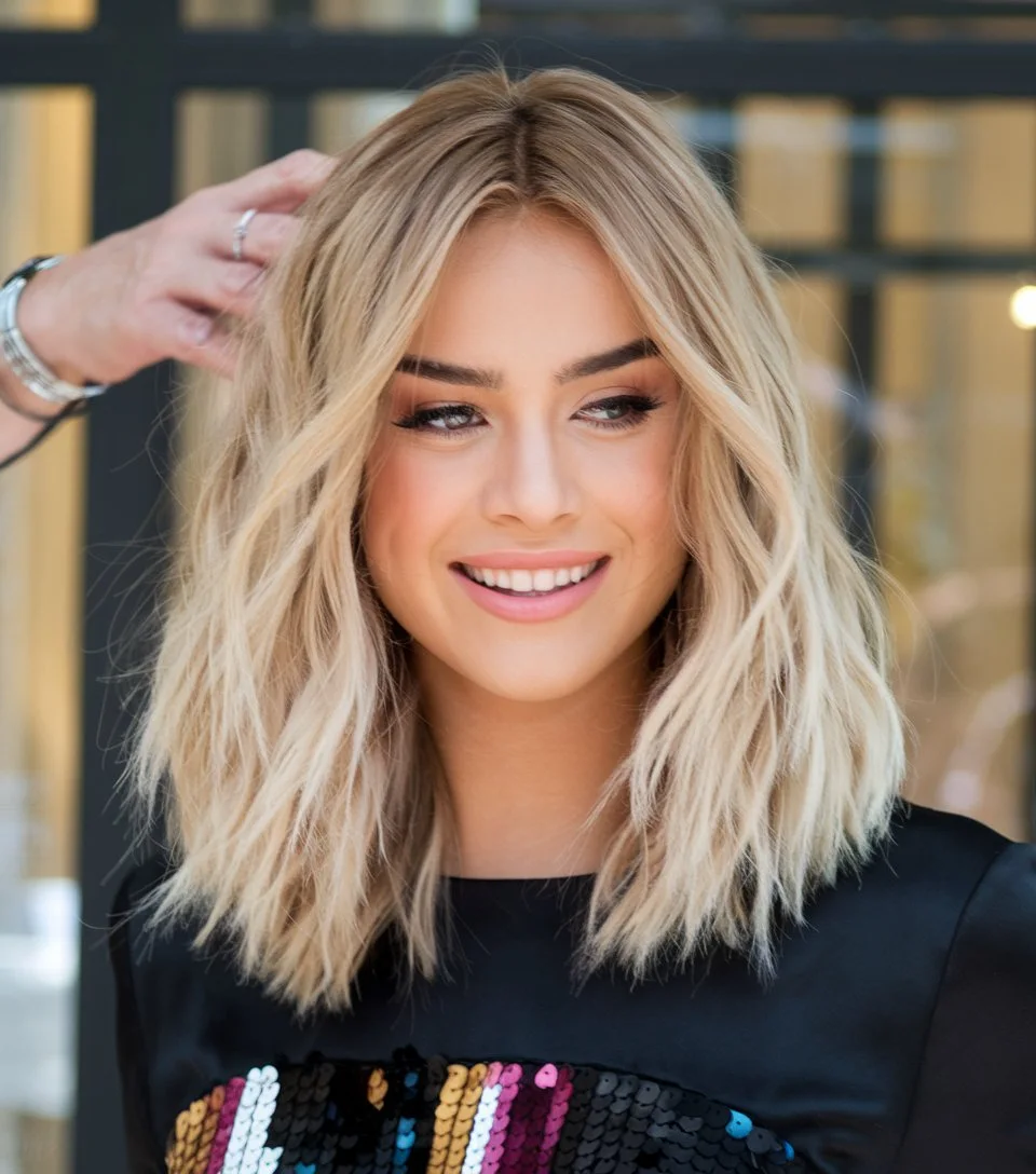 Rooty Blonde Lob: Contemporary Proportion-Perfect Styling