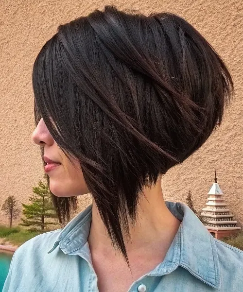 Sharp Lines & Bold Angles A Sleek Short Layered Bob with Edge