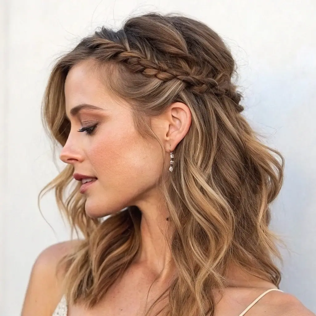 Shoulder-Length Waves with Braided Detail