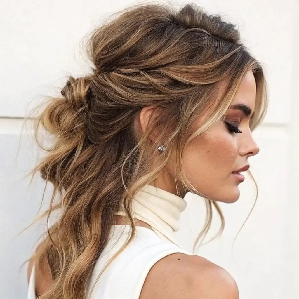 Soft Messy Waves with Half Updo