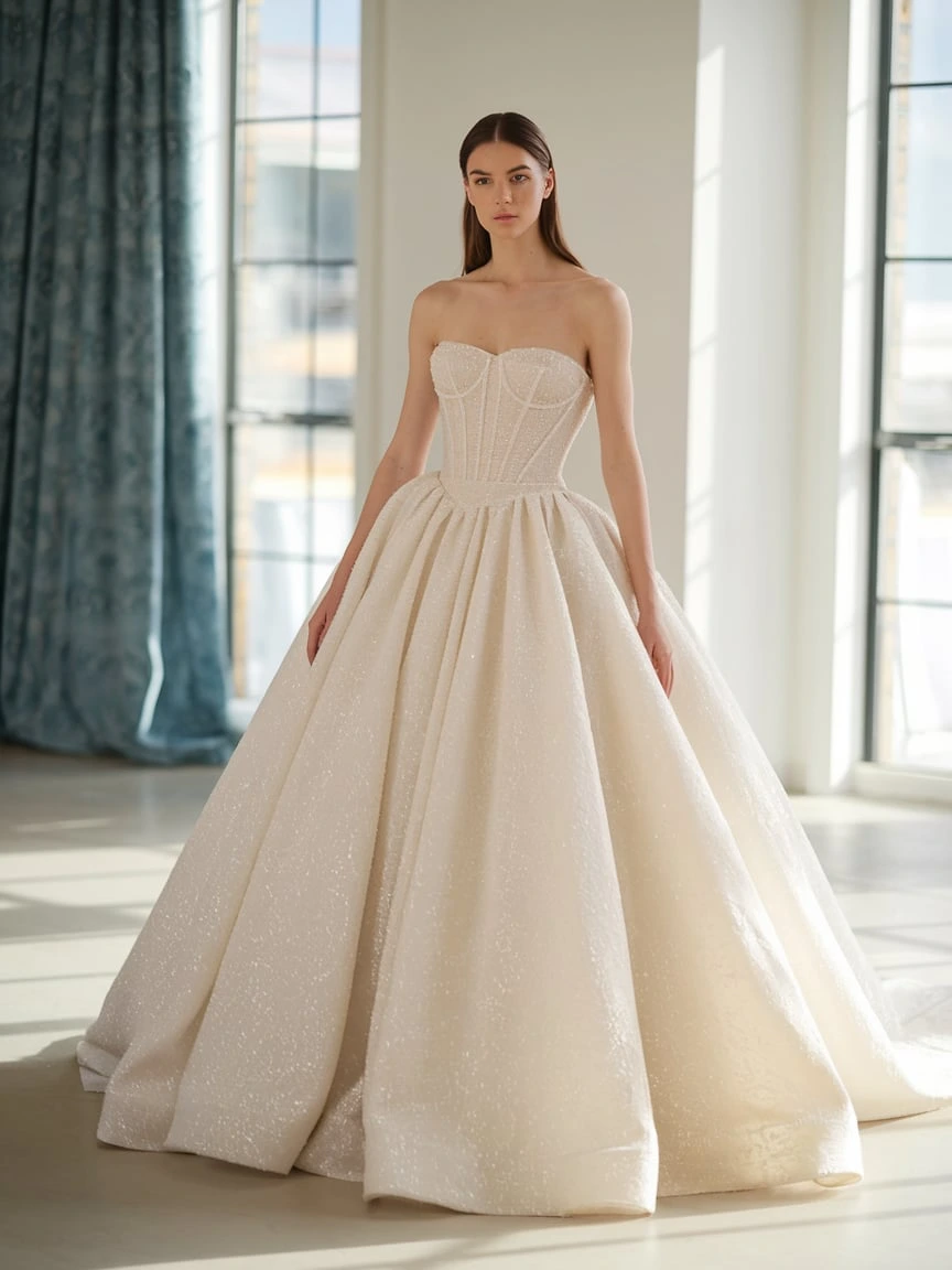 Structured Elegance Sparkle-Infused Corset Ballgown
