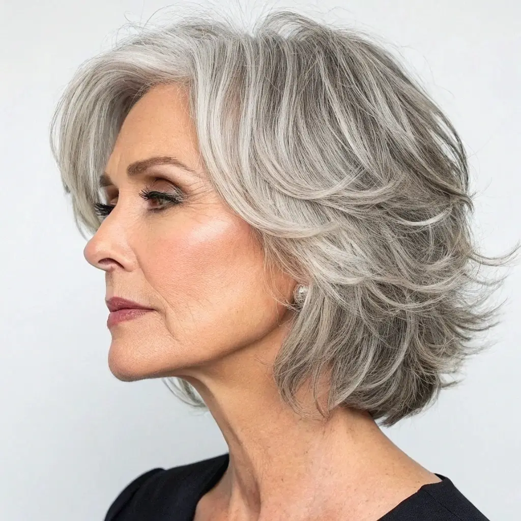 The Grey Bob with Feathered Layers