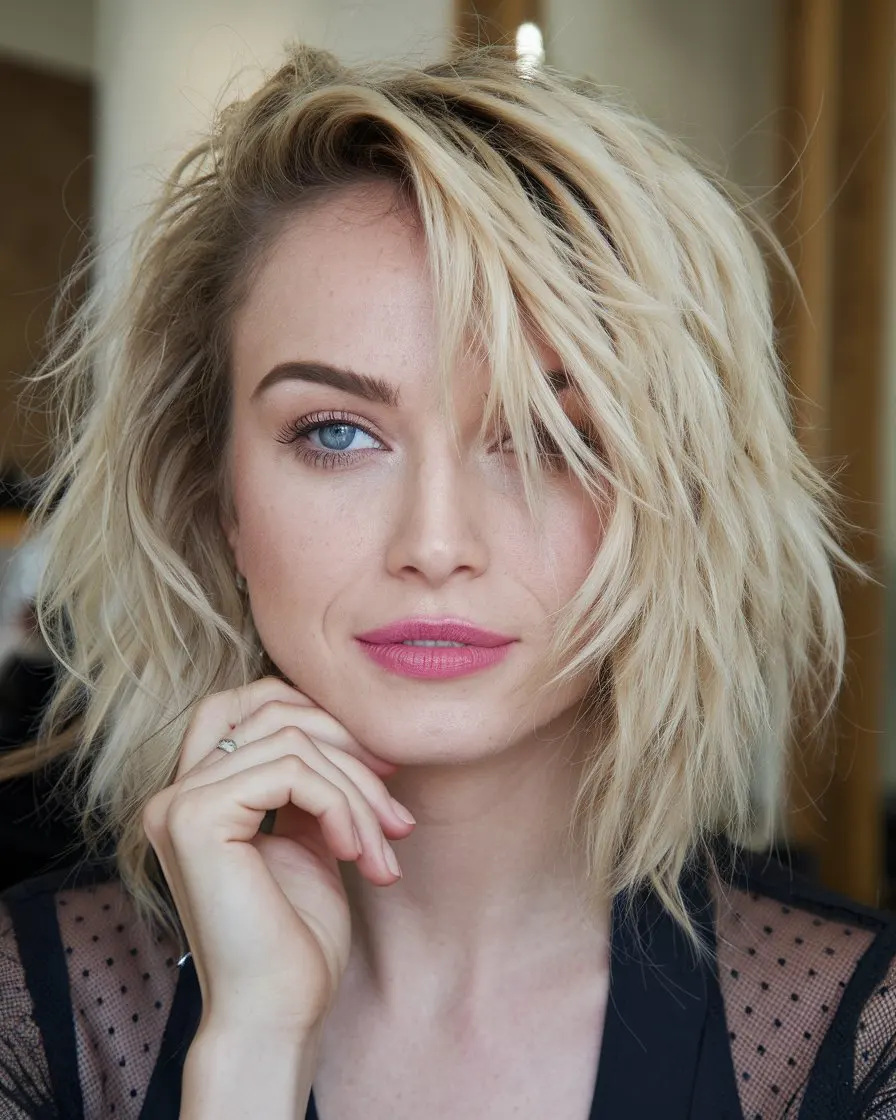 Tousled Platinum Bob Voluminous Framing for Broader Foreheads
