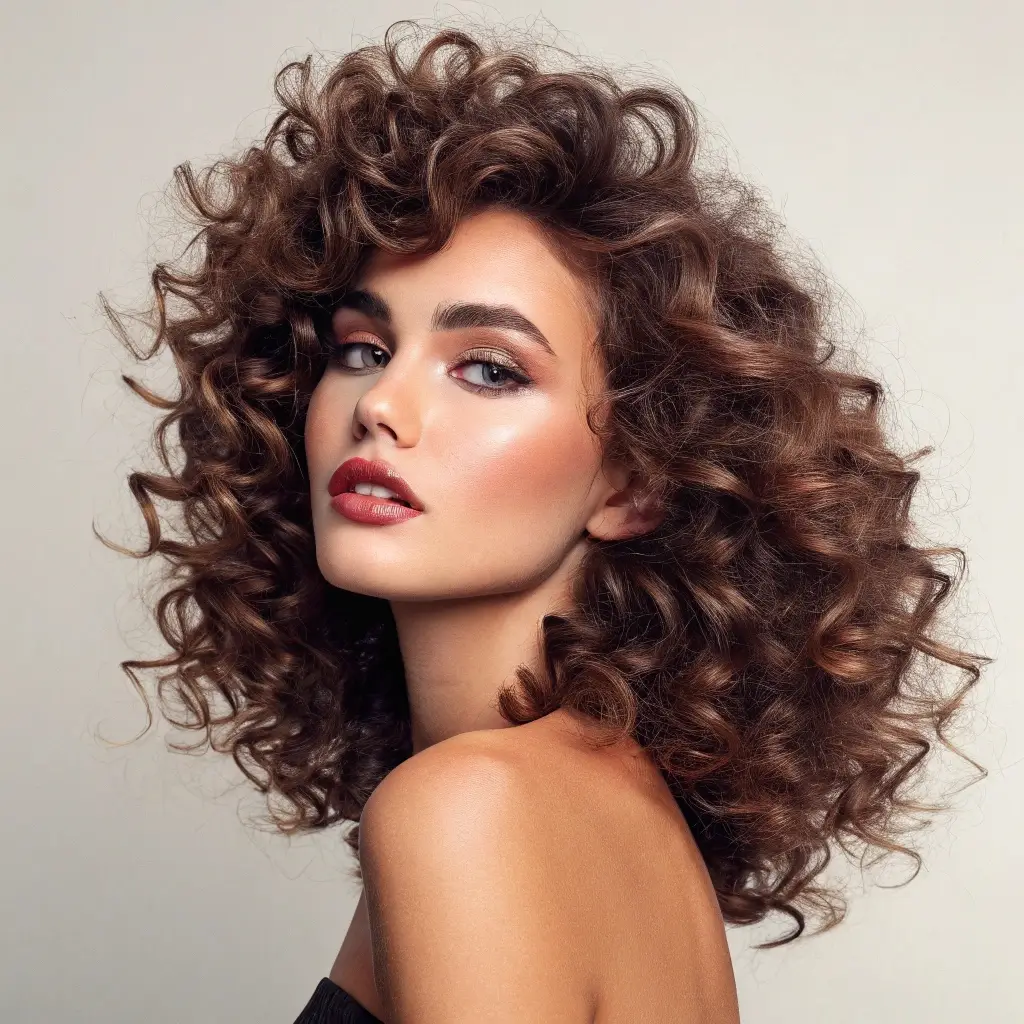Voluminous Curls with Side Part