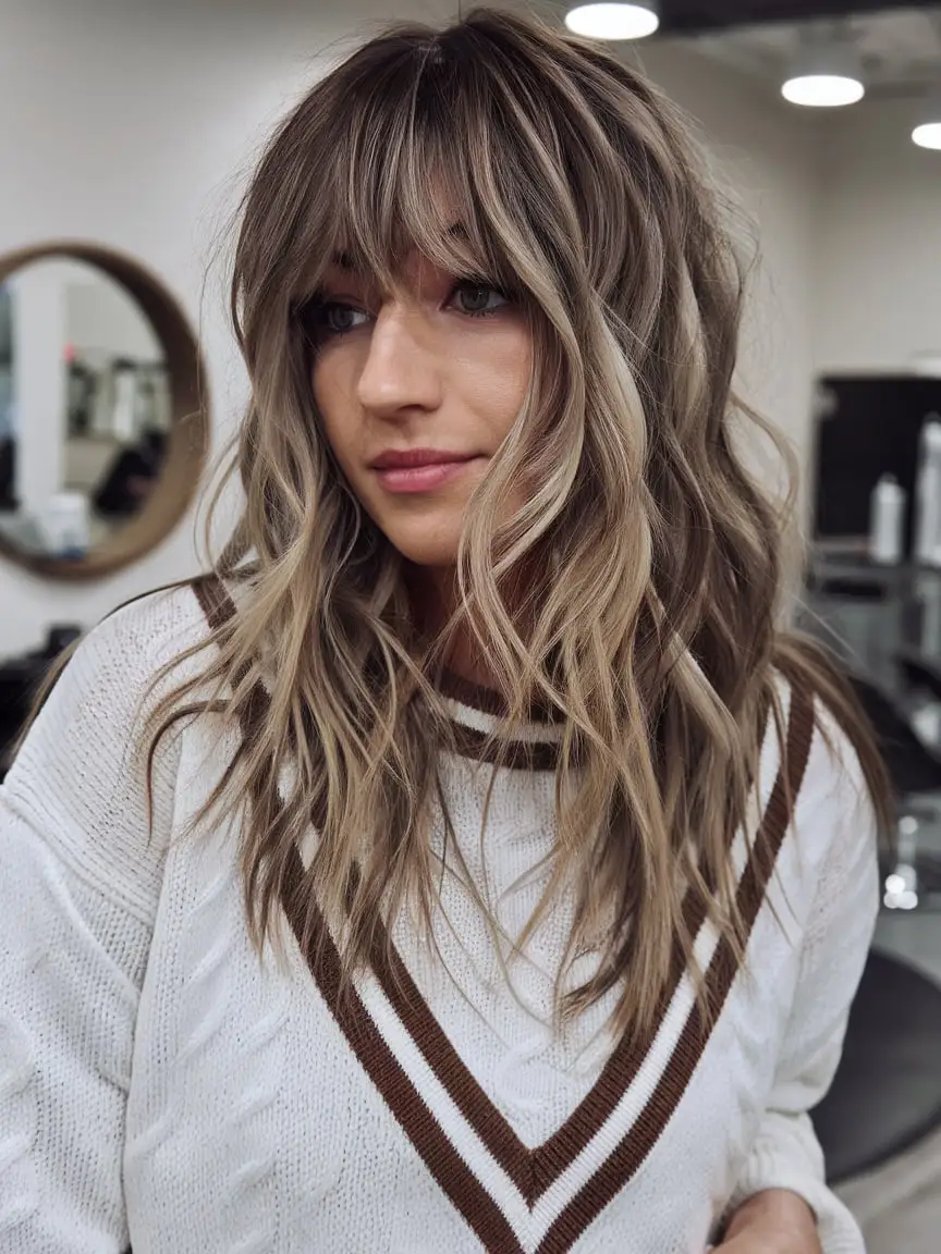 Wispy Bangs & Balayage Waves Strategic French-Girl Framing