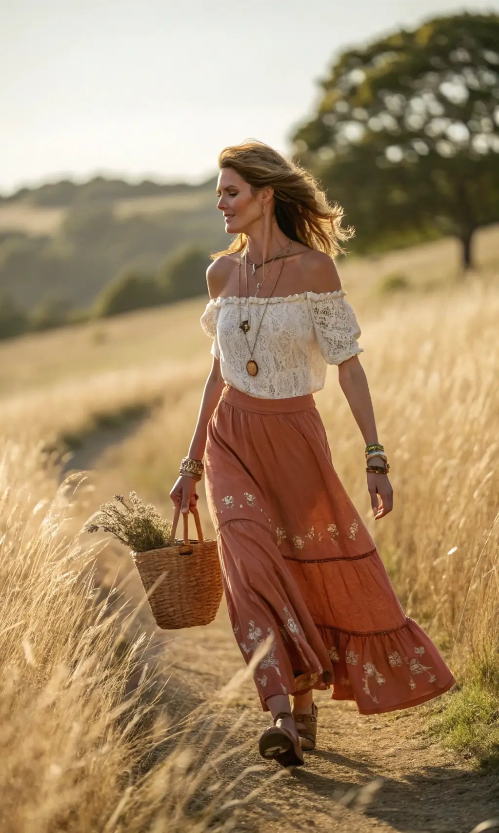 Boho Sunset Maxi Skirt Ensemble