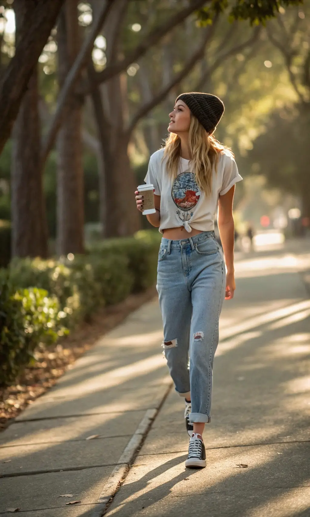 Casual Cool: High-Waisted Mom Jeans and Knotted Graphic Tee