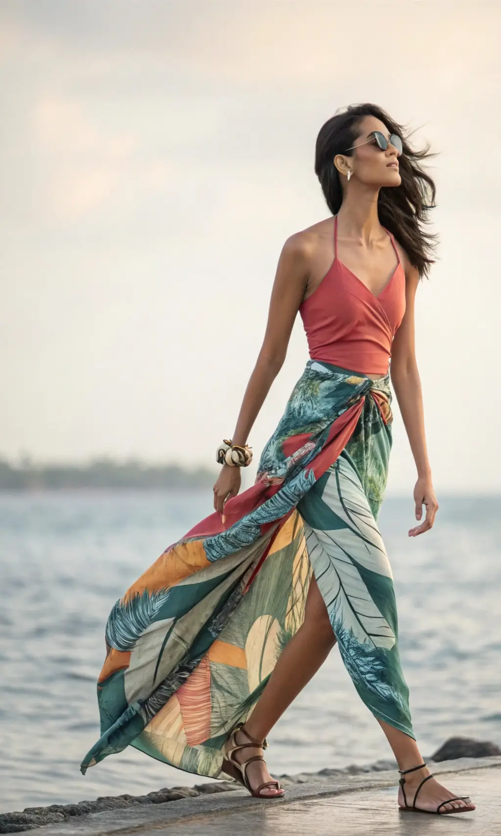 Tropical Print Sarong Maxi Skirt for Breezy Style