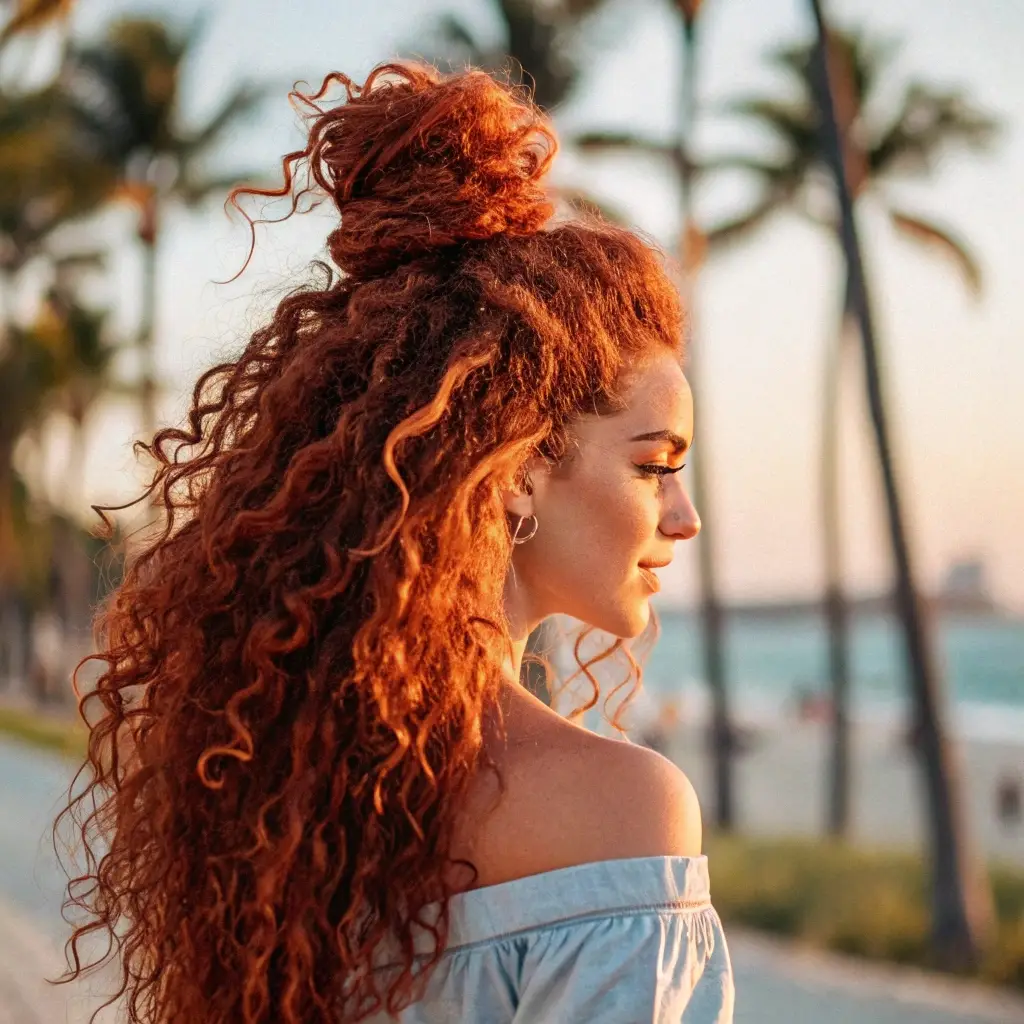 Half-Up Messy Bun for Curls