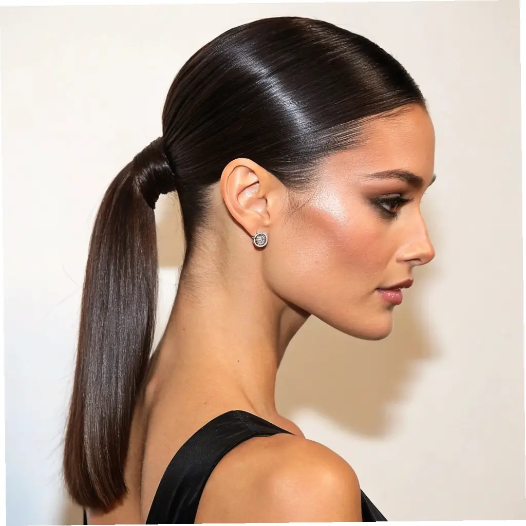 The Sleek Low Ponytail with a Deep Side Part