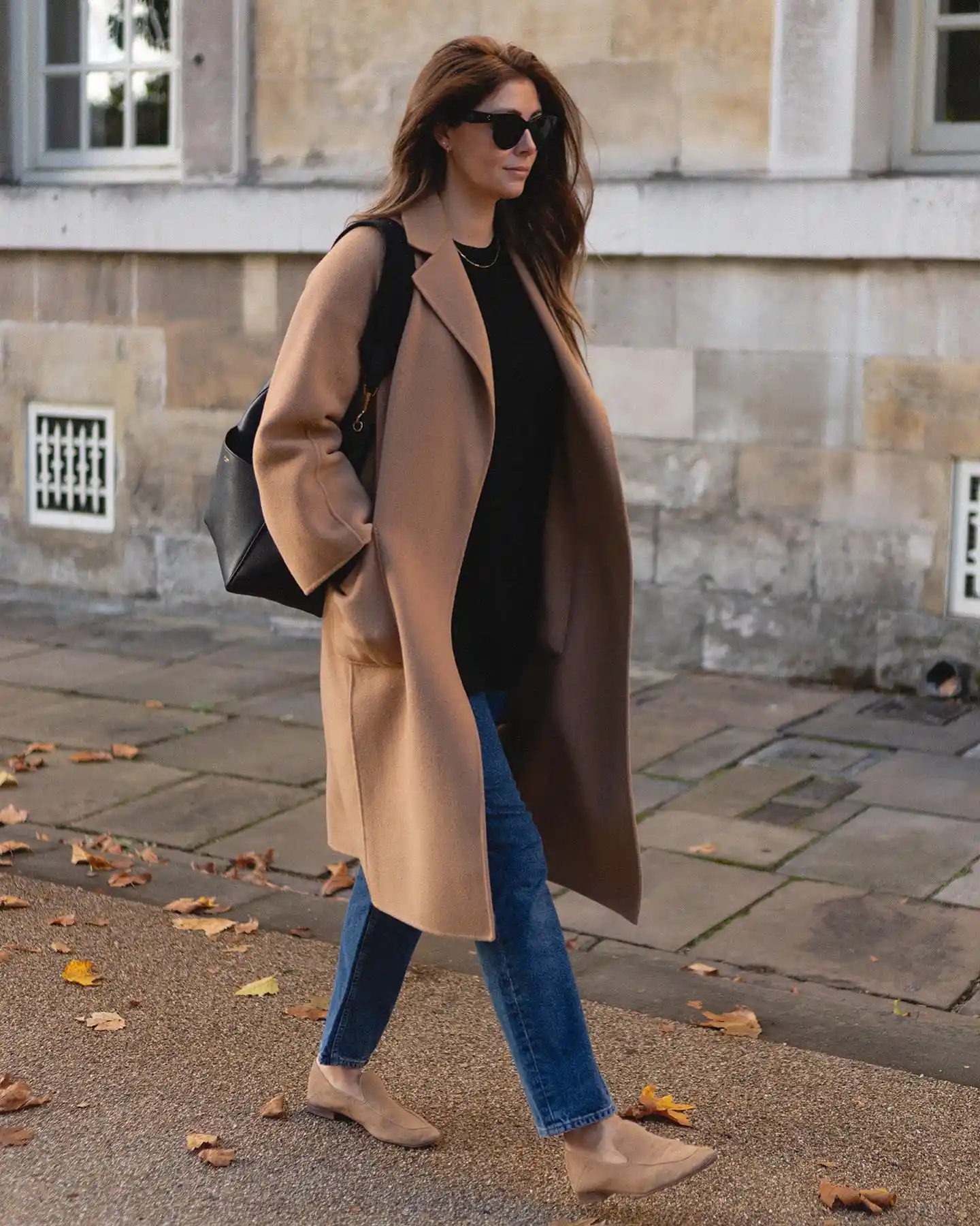 Camel Coat With Loafers Creates a Clean Fall City Look