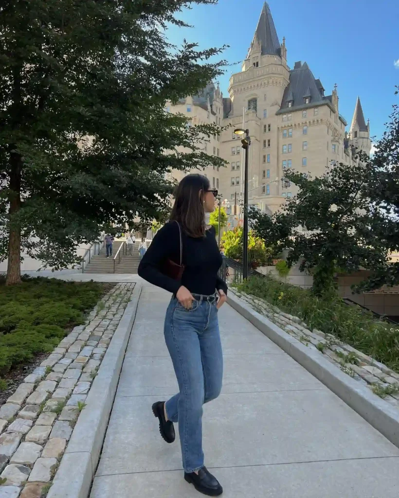 Black Loafers Give a Simple Denim Outfit a Polished Finish