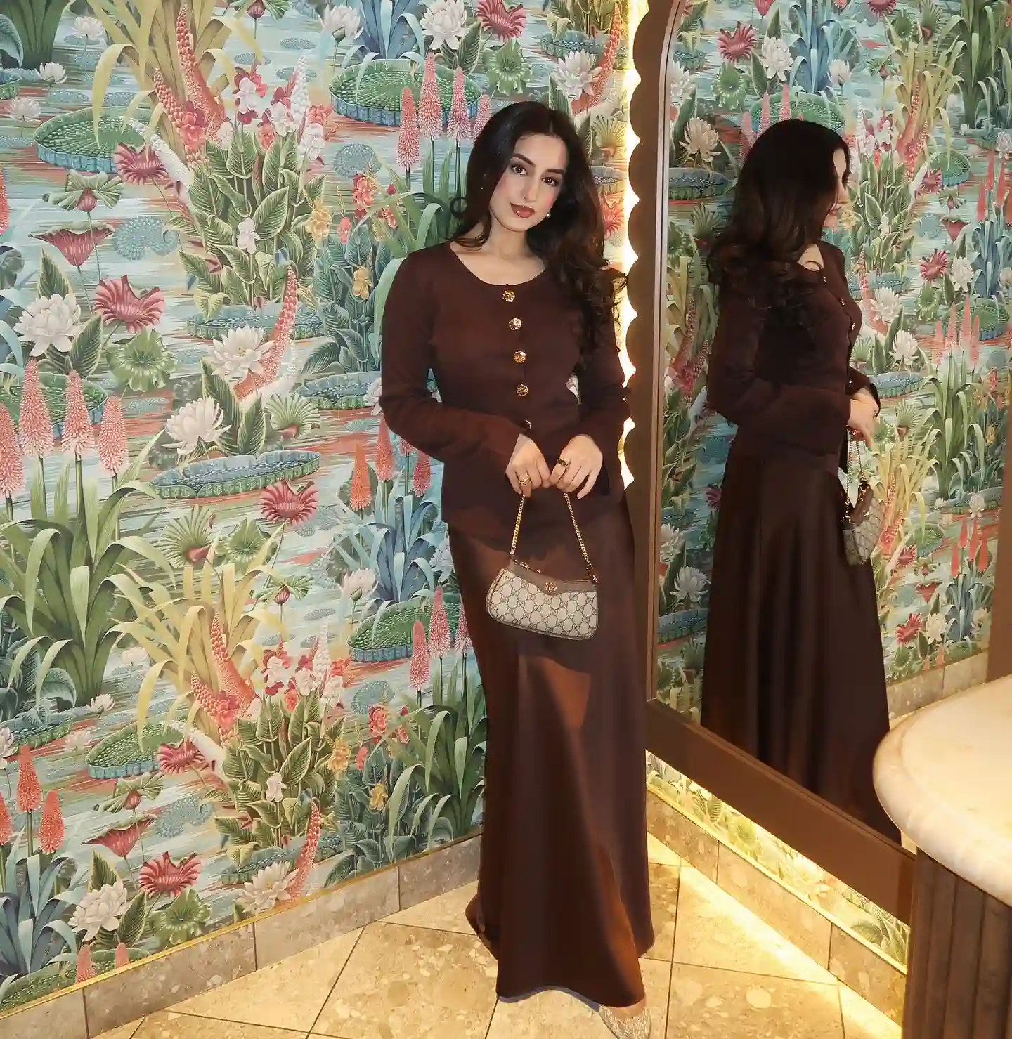 Chocolate Brown Knit Set With a Satin Maxi Skirt