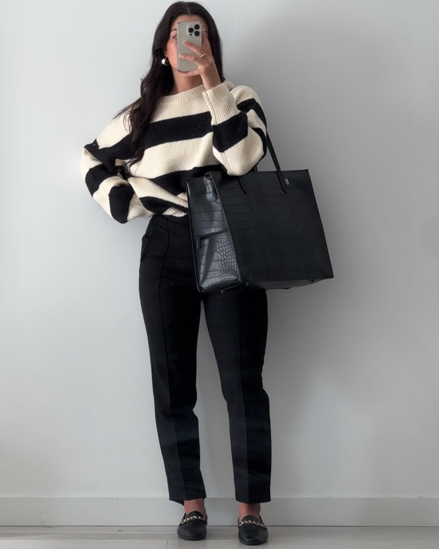 Striped Sweater With Black Trousers and Loafers