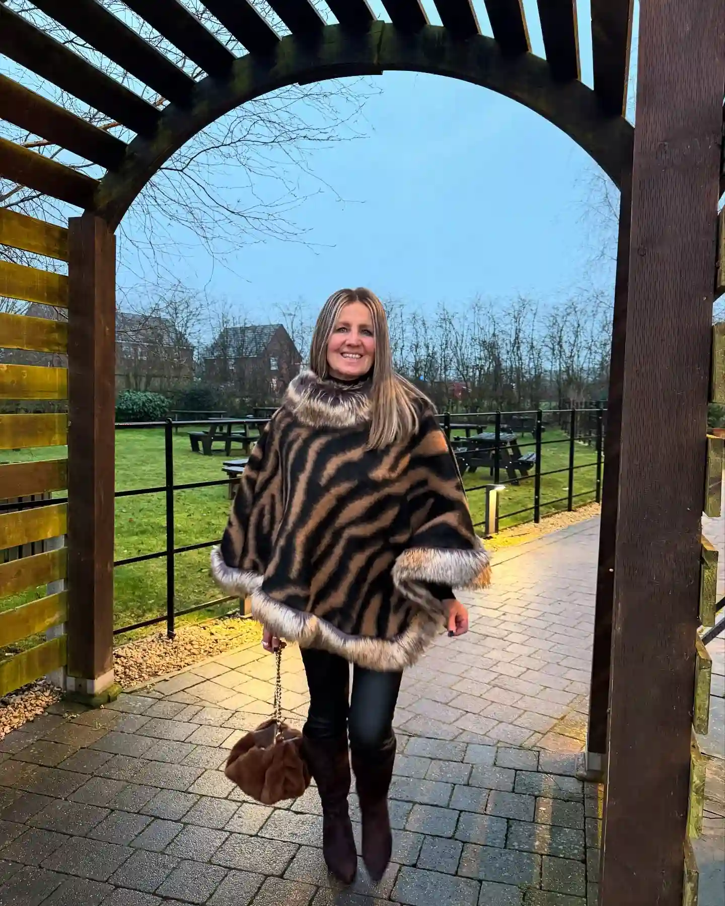 Animal Print Poncho With Sleek Black Pants