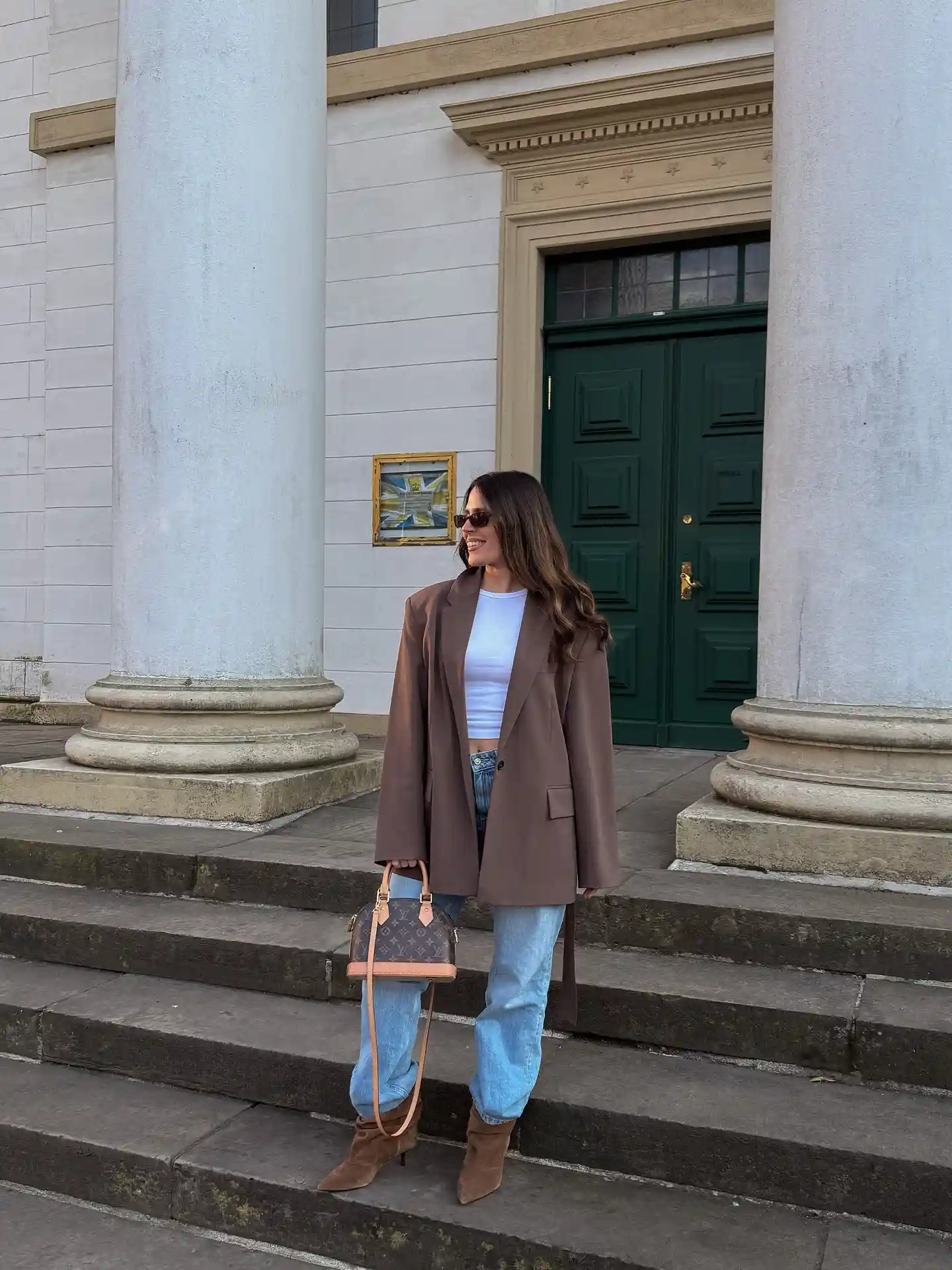 Brown Blazer With Light-Wash Jeans and Suede Boots