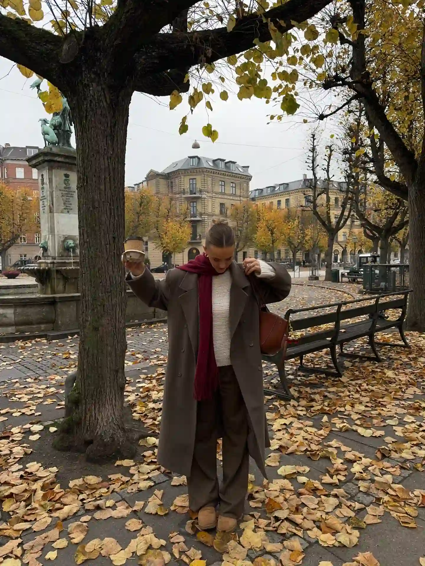 Add a Slim Scarf Over a Long Coat and Light Knit