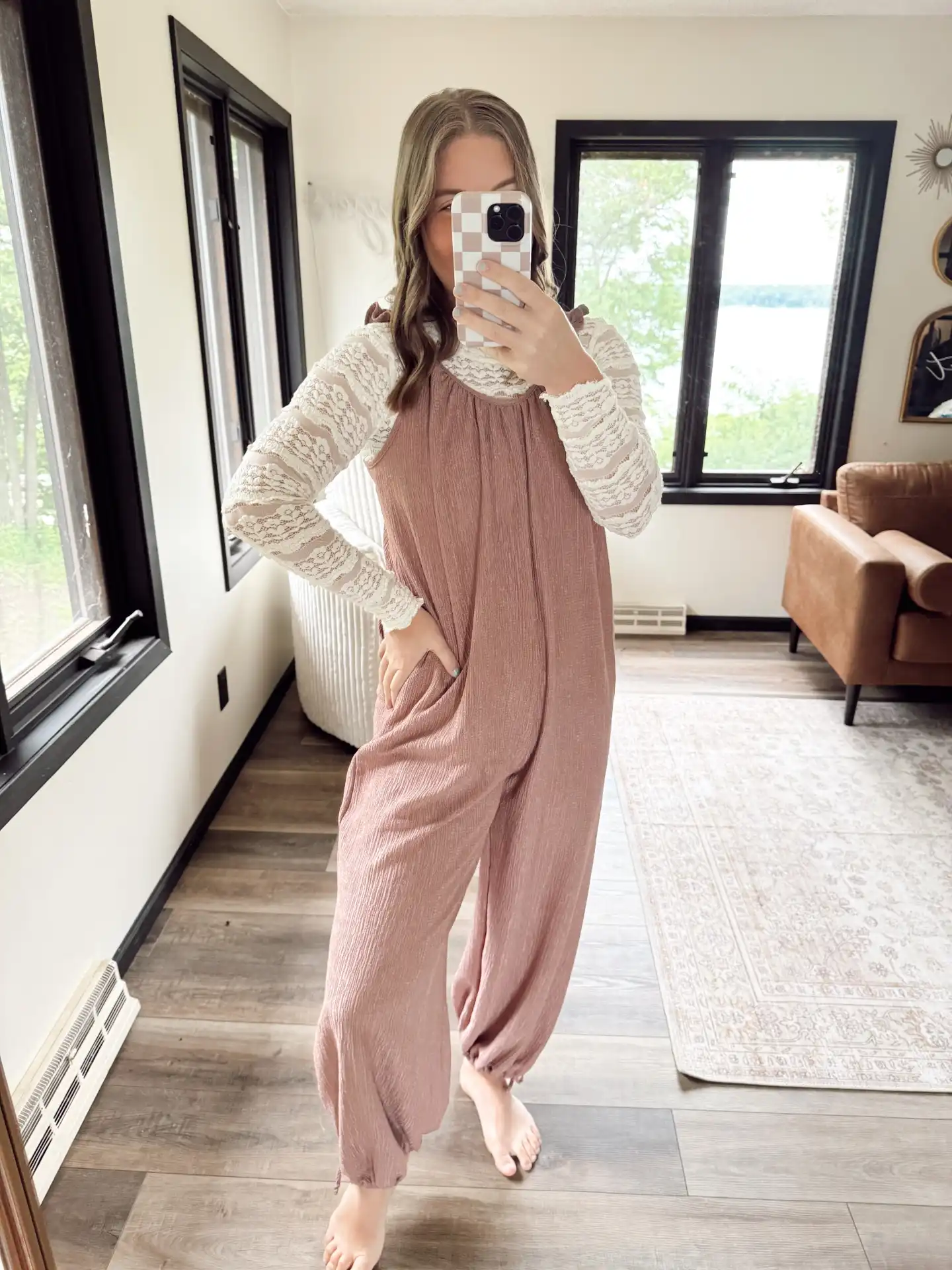 Add a Fitted Lace Top Under a Loose Jumpsuit