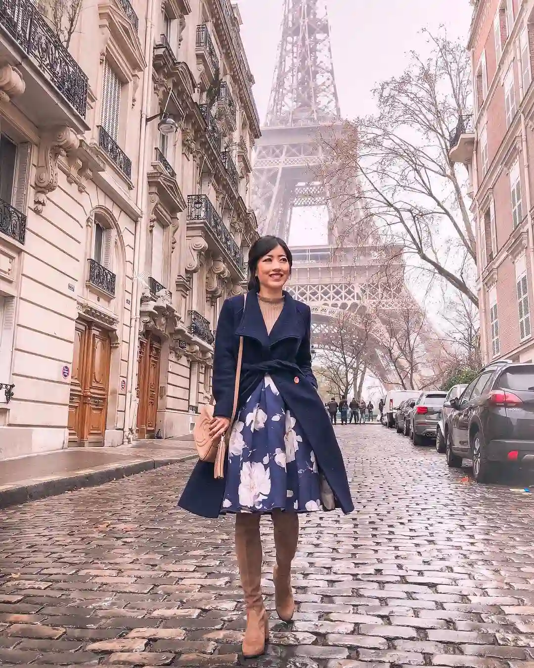 Belted Navy Coat Defines the Waist Without Swallowing a Petite Frame