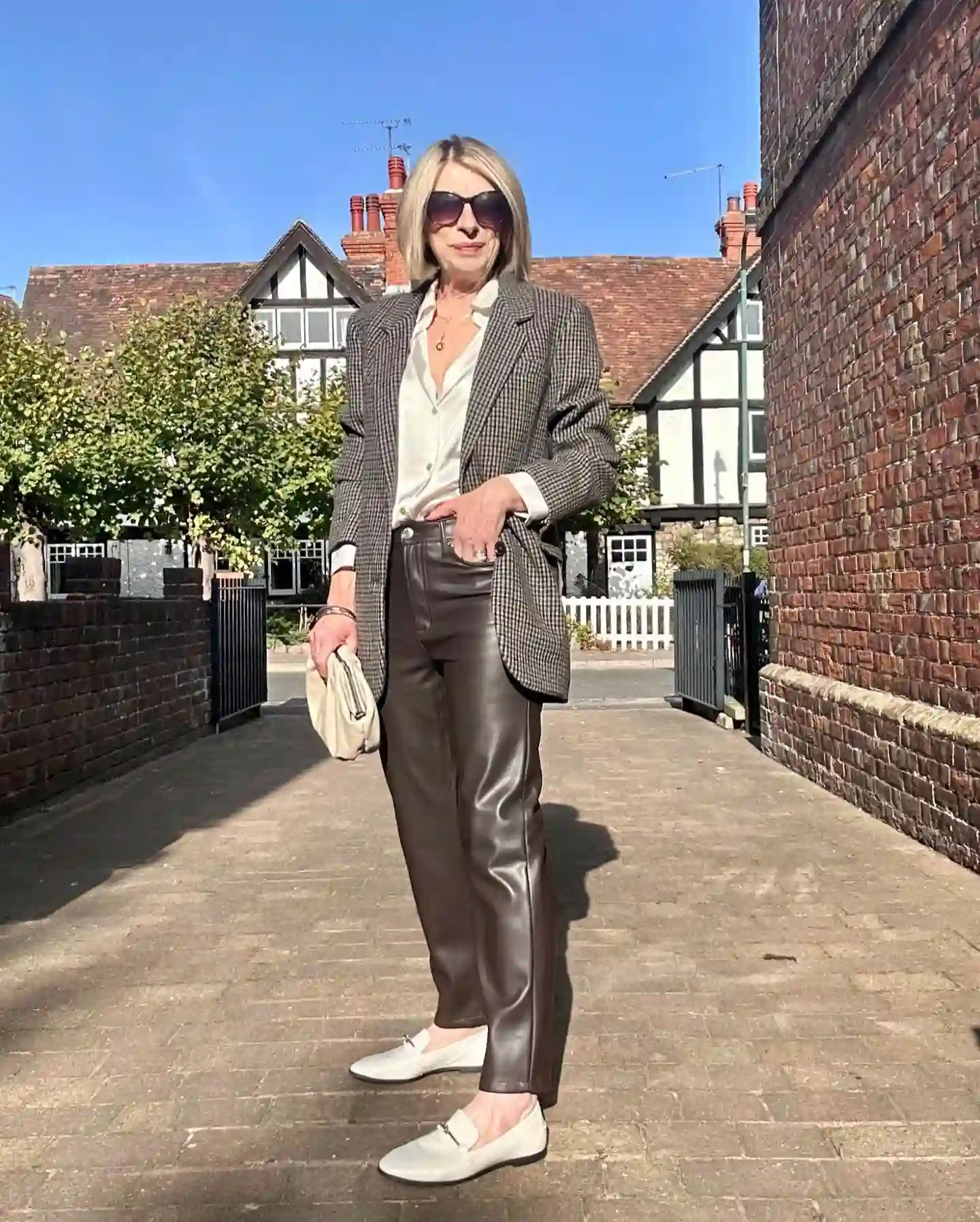 Checked Blazer With Leather Trousers