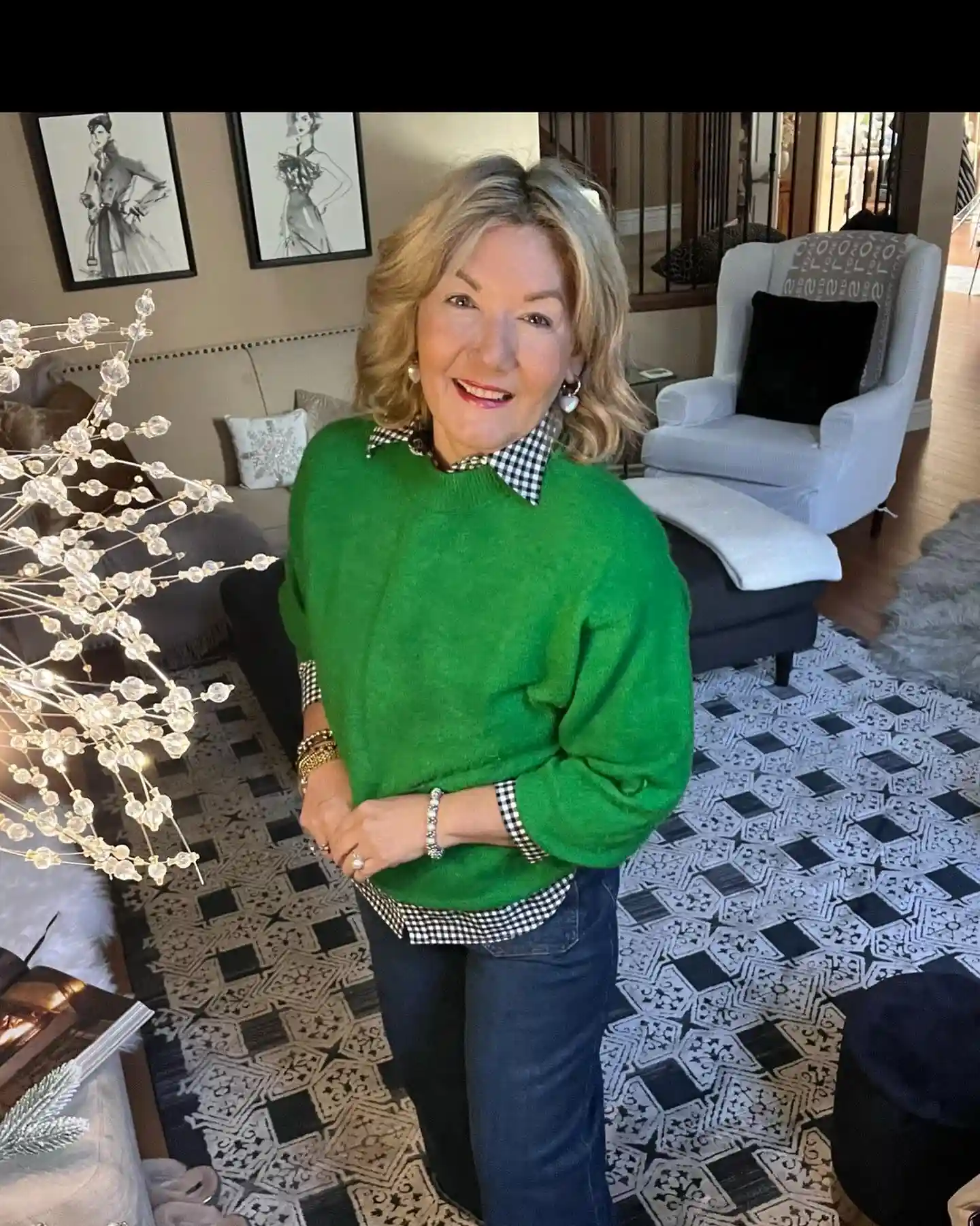 Bright Green Sweater With Dark Wash Jeans