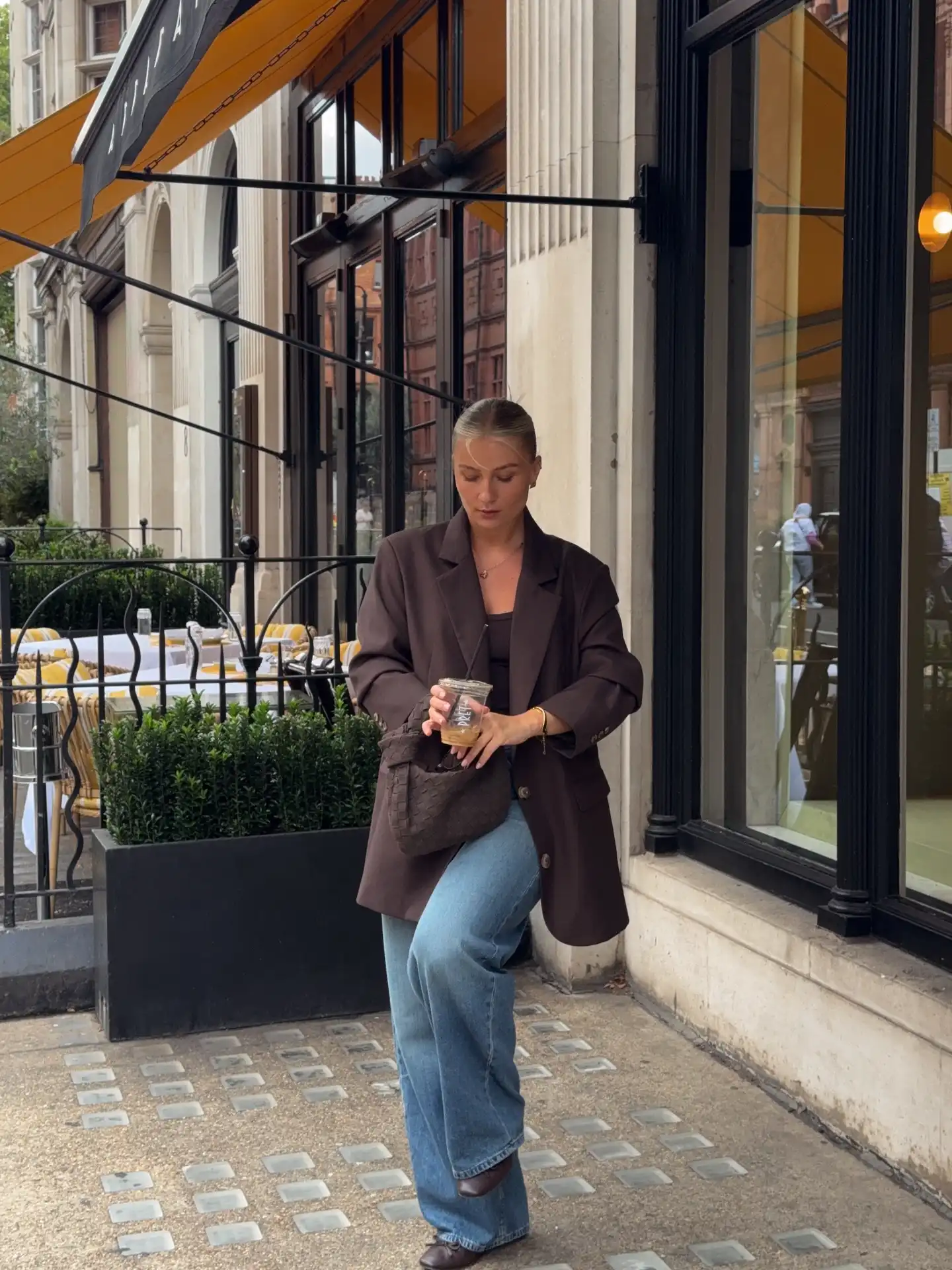 Chocolate Blazer With Wide-Leg Jeans