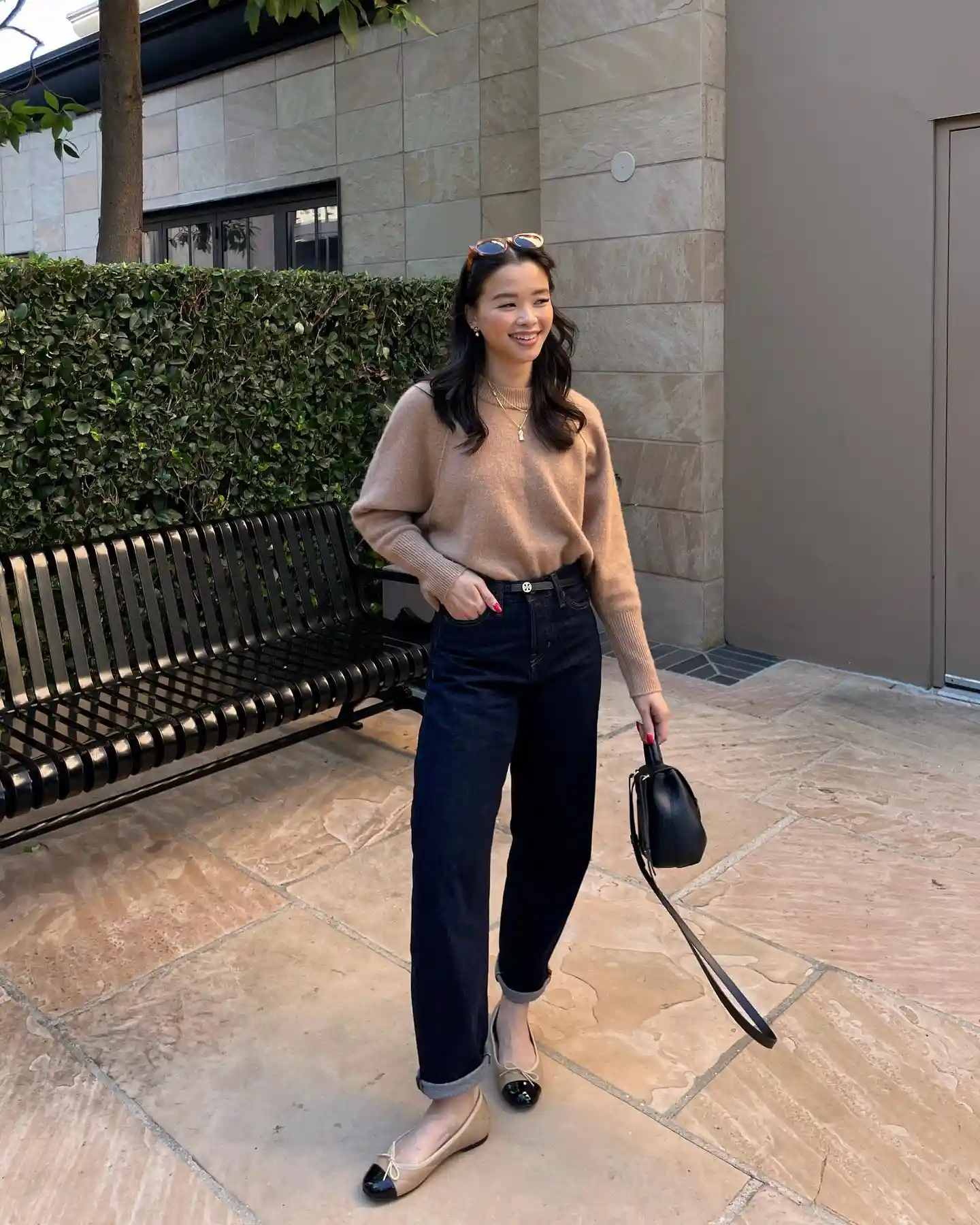Dark Straight Leg Jeans and a Soft Knit Make Everyday Fall Dressing Look Polished