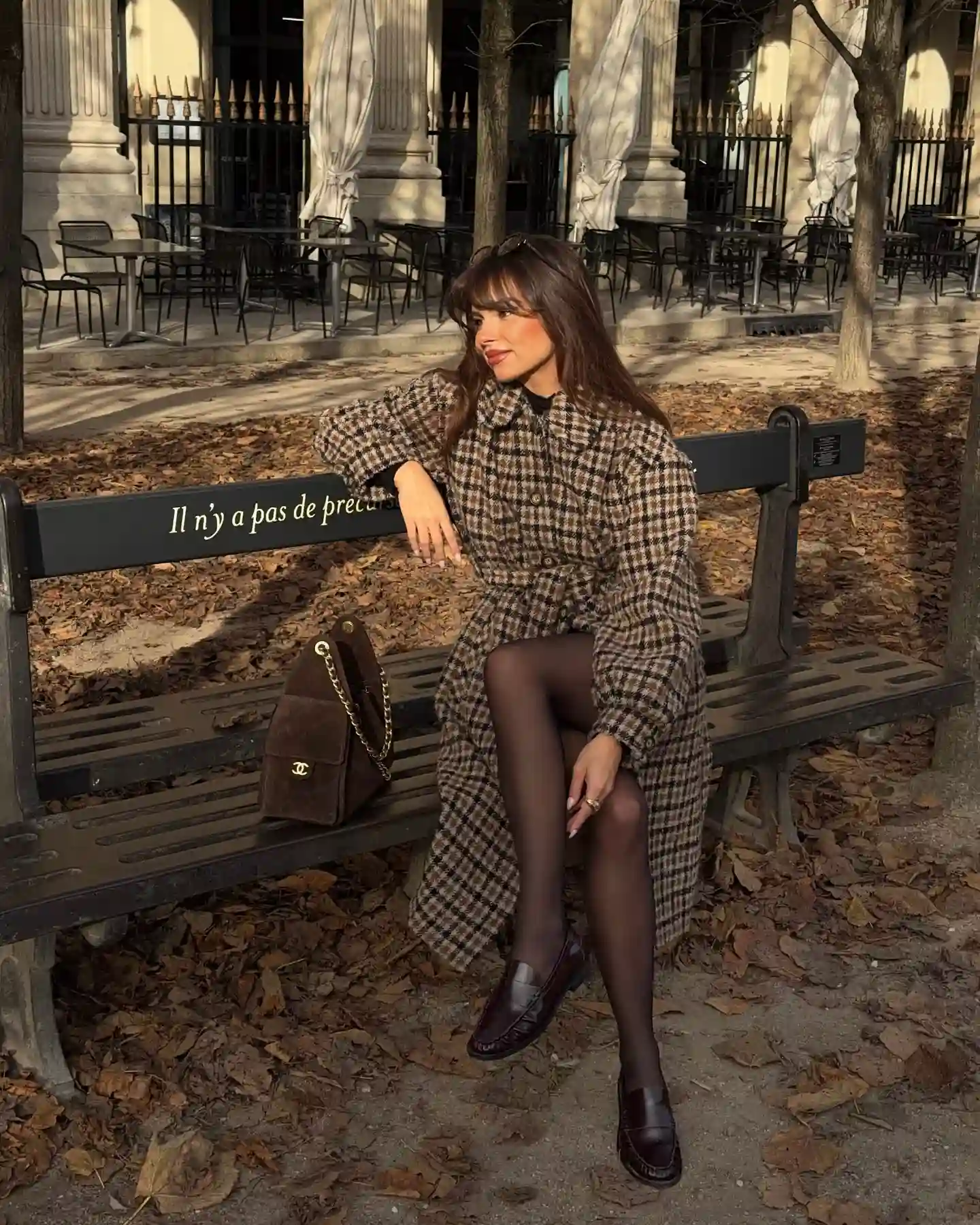 Plaid Coat and Loafers Create a Classic Parisian Fall Outfit