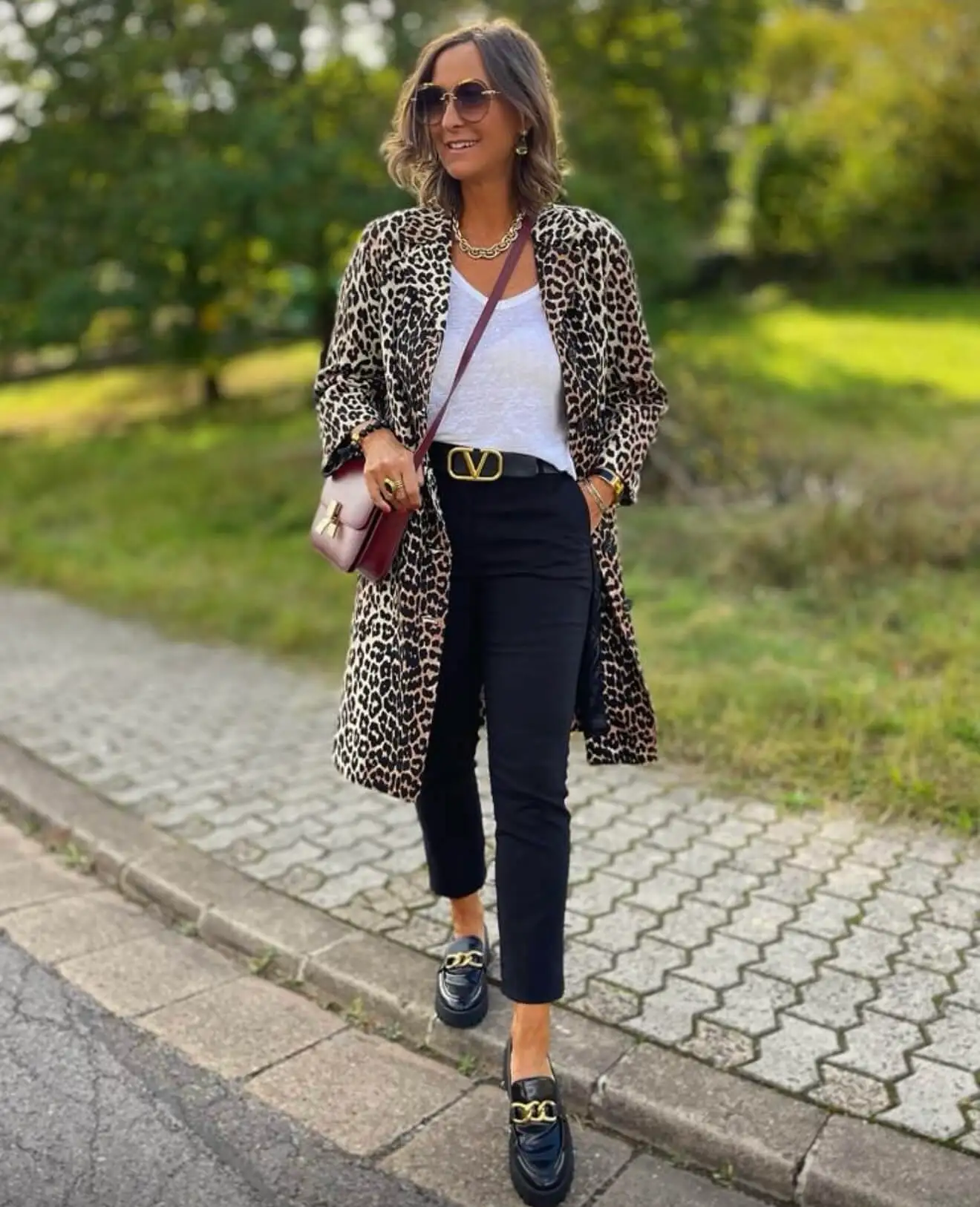 Leopard Print Coat With Black Trousers