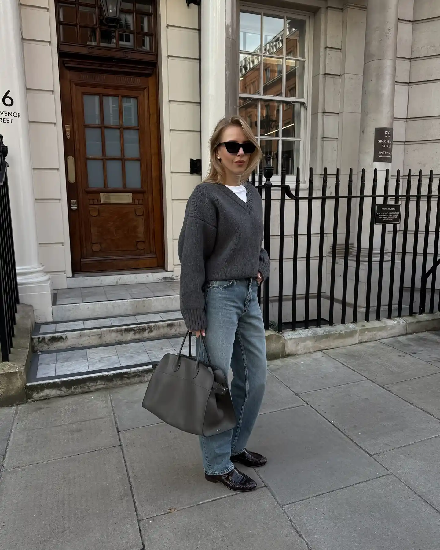 Grey Knit and Loafers Create an Easy Everyday Fall Uniform