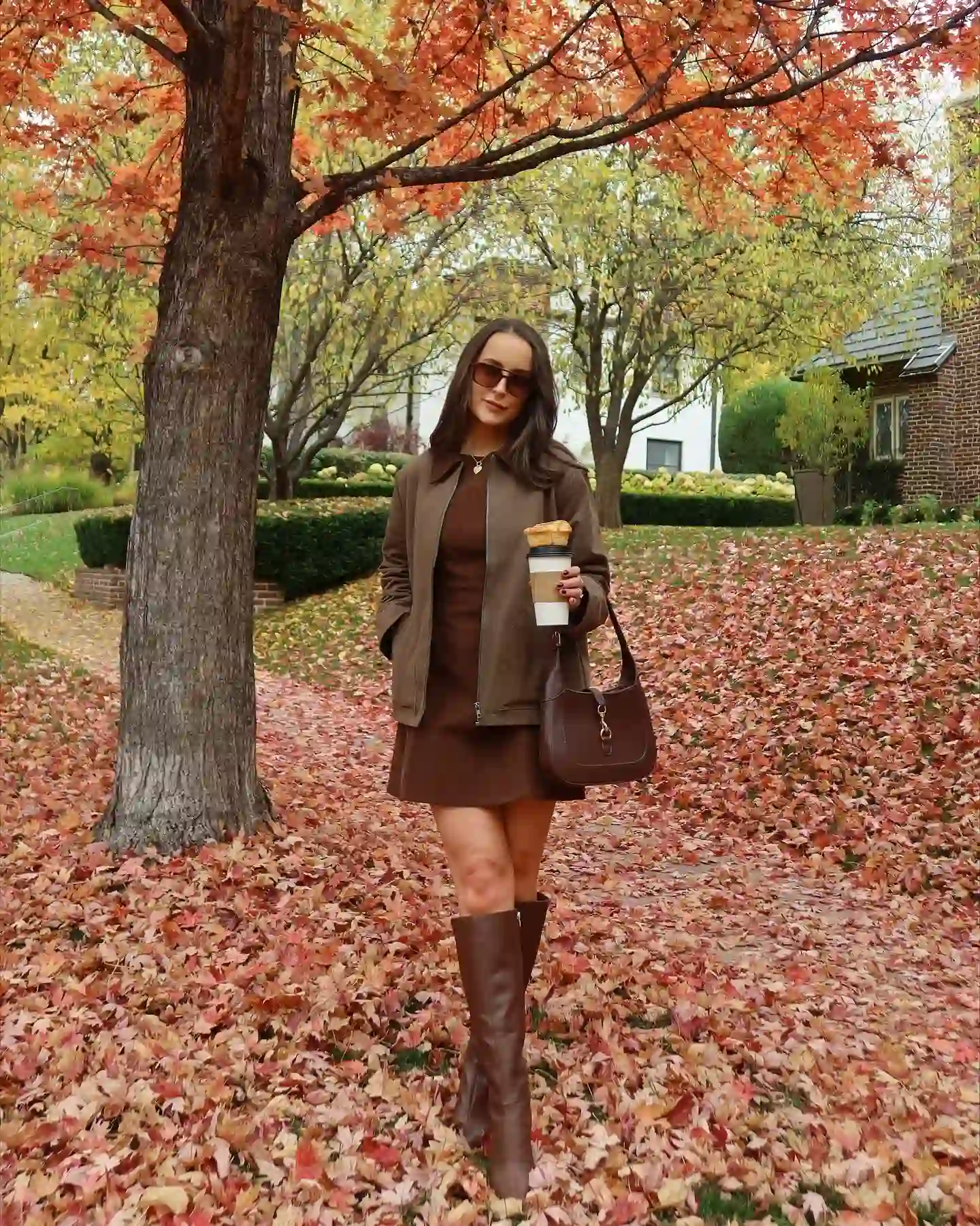 Chocolate Brown Mini Dress With Matching Jacket and Tall Boots