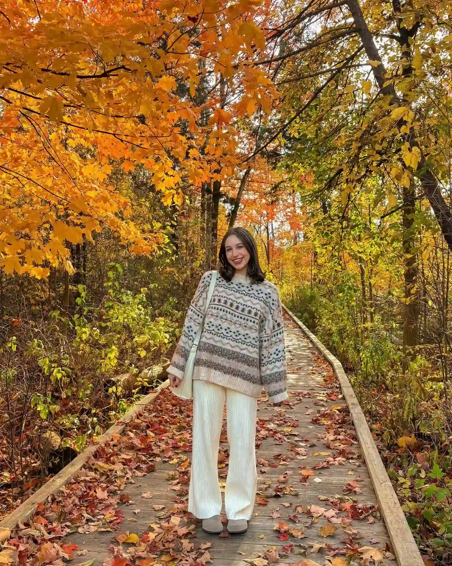 Fair Isle Sweater With Cream Pants and Soft Neutral Boots